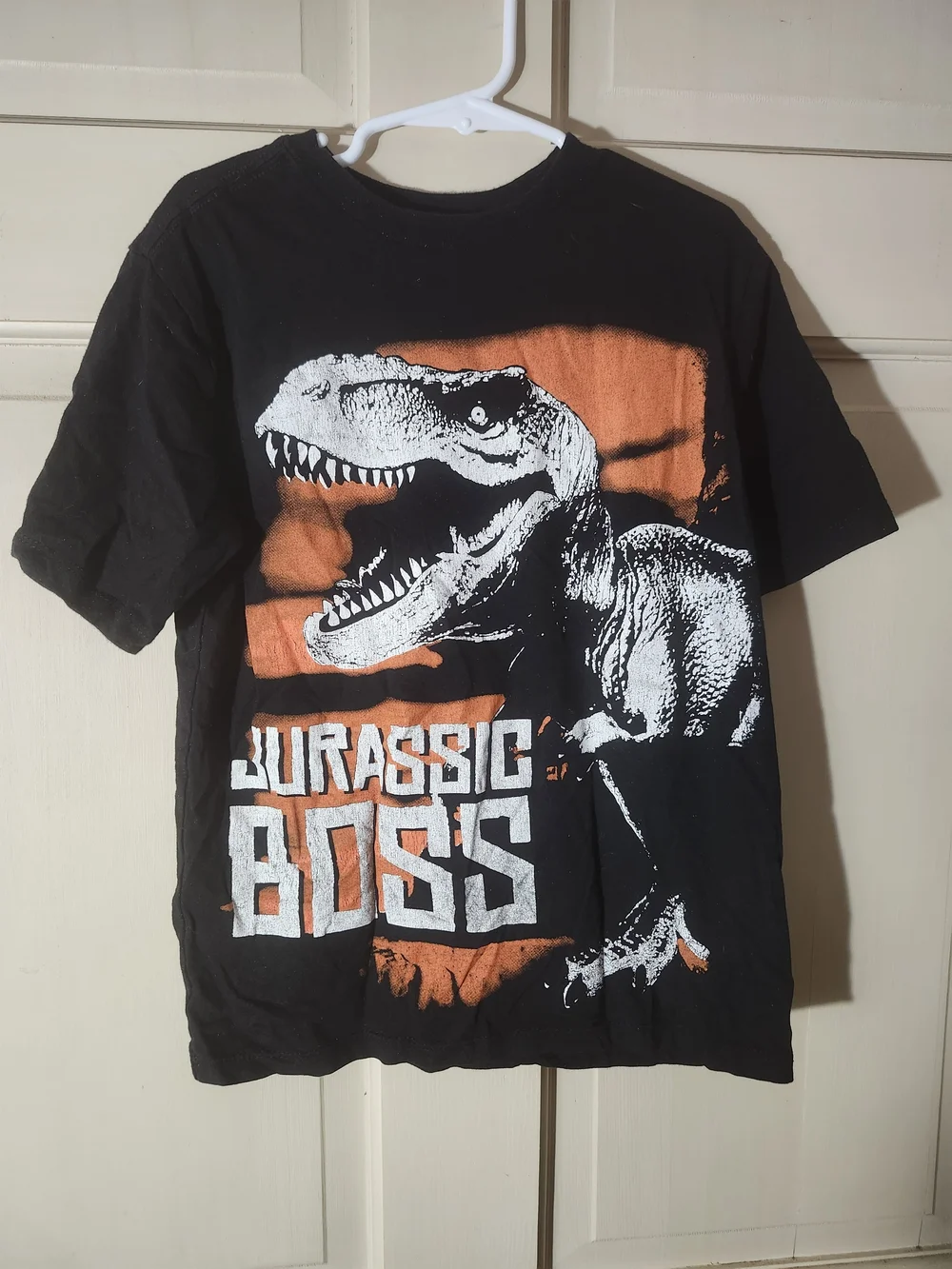 Place Black Tee with White & Orange Dinosaur Graphic